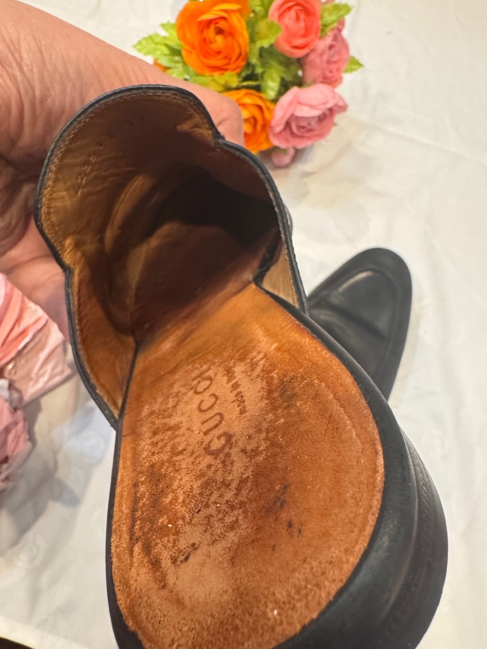 Authentic Gucci Leather Slip-On Mules with Gold Horsebit Hardware - Picture 8 of 10